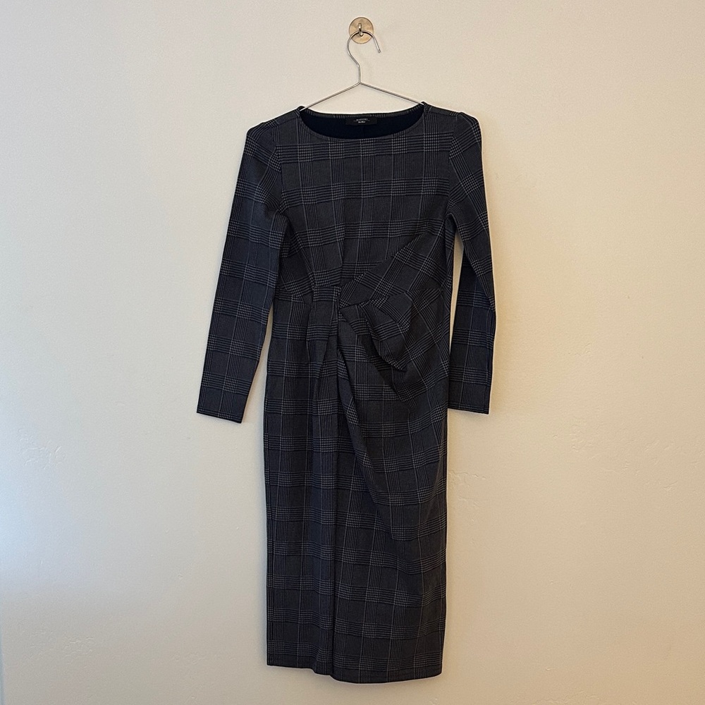 MaxMara Charcoal Checkered Long Sleeve Dress